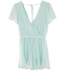 GB Romper Chiffon Surplice Wrap Flutter Sleeve Small Mint Green
